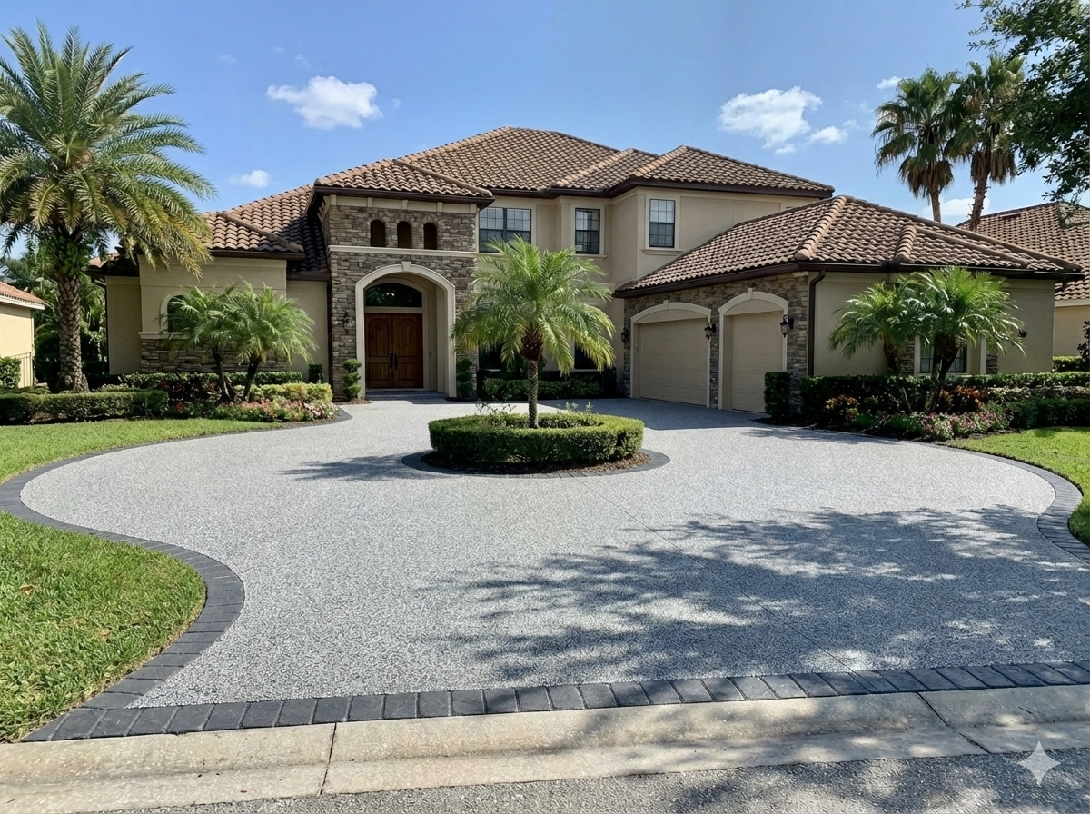Luxury Central Florida home with a fresh flake-finish driveway
